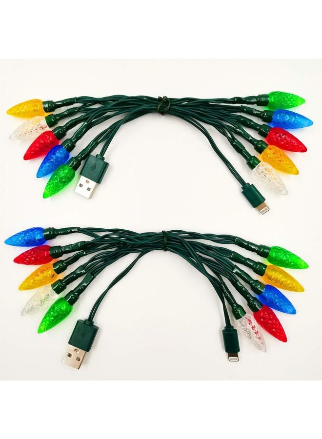PDTXCLS Holiday LED Christmas Lights Charging Cable, USB and Bulb Charger, 50 Inch 10 LED Multicolor Christmas Cable for Phone 5 5s 6 6plus 6s 6s Plus 7 7plus 8 8plus X XR XS XS Max 11Pro Max etc (2pcs) - Image 1