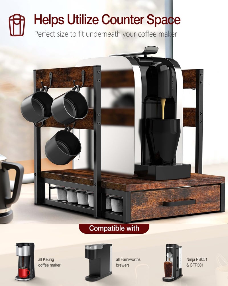 Evermagin K Cup Holder, 35 Pod Capacity, Coffee Pod Holder Compatible with Keurig, Coffee Station Organizer for Countertop with Cup Rack, Rustic Brown - Image 4
