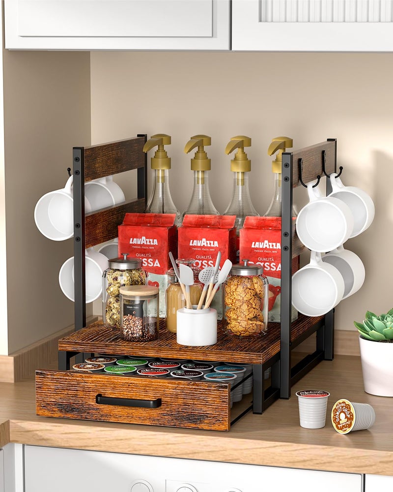 Evermagin K Cup Holder, 35 Pod Capacity, Coffee Pod Holder Compatible with Keurig, Coffee Station Organizer for Countertop with Cup Rack, Rustic Brown - Image 3