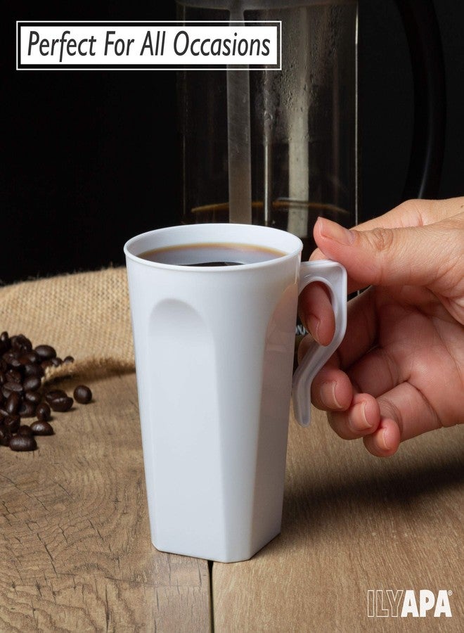 Ilyapa 50 Plastic Coffee Cups with Handles, 8 oz White - Disposable or Reusable Mug Pack - Image 4