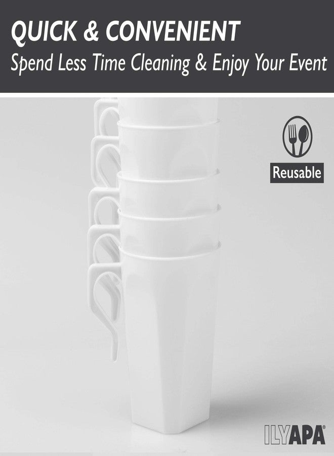 Ilyapa 50 Plastic Coffee Cups with Handles, 8 oz White - Disposable or Reusable Mug Pack - Image 5