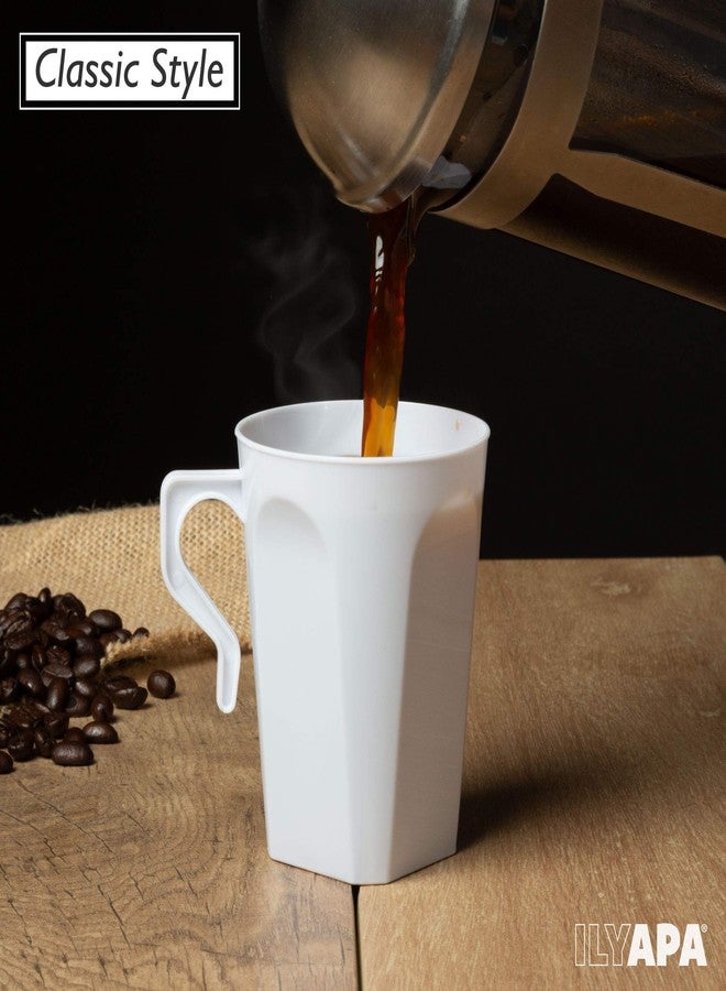 Ilyapa 50 Plastic Coffee Cups with Handles, 8 oz White - Disposable or Reusable Mug Pack - Image 3