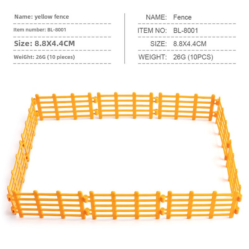 Cross-border simulation farm ranch fence decoration model static small fence fence plastic toy set(Yellow fence 10 pieces 26g) - Image 1