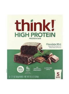 think! Think !, High Protein Bars, Chocolate Mint, 5 Bars, 2.1 oz (60 g) Each  - Image 1