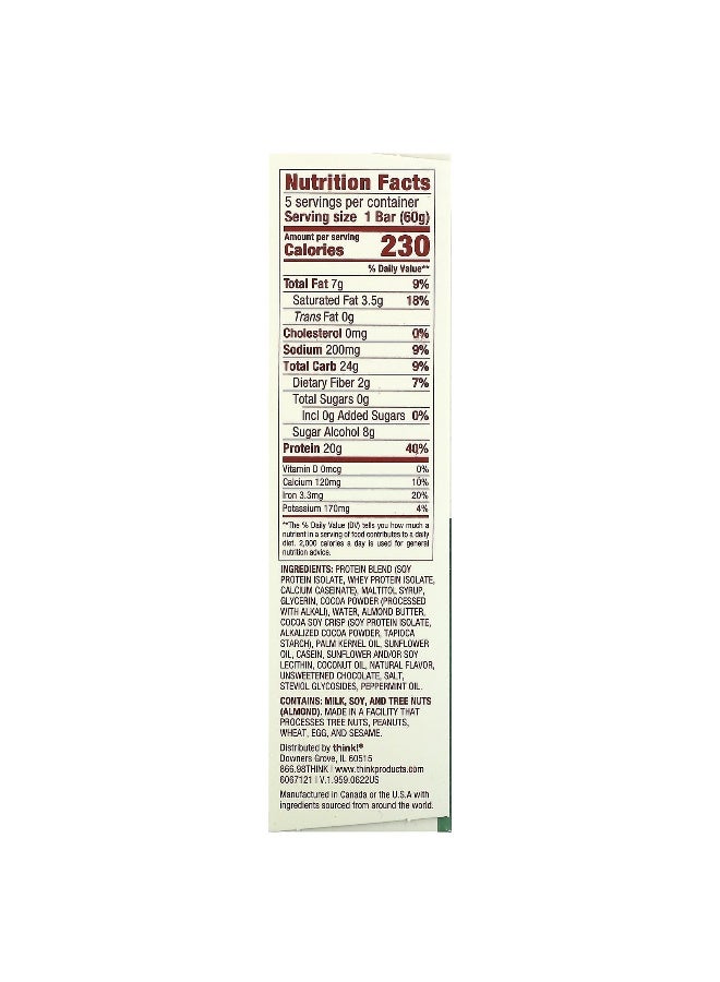 think! Think !, High Protein Bars, Chocolate Mint, 5 Bars, 2.1 oz (60 g) Each  - Image 2
