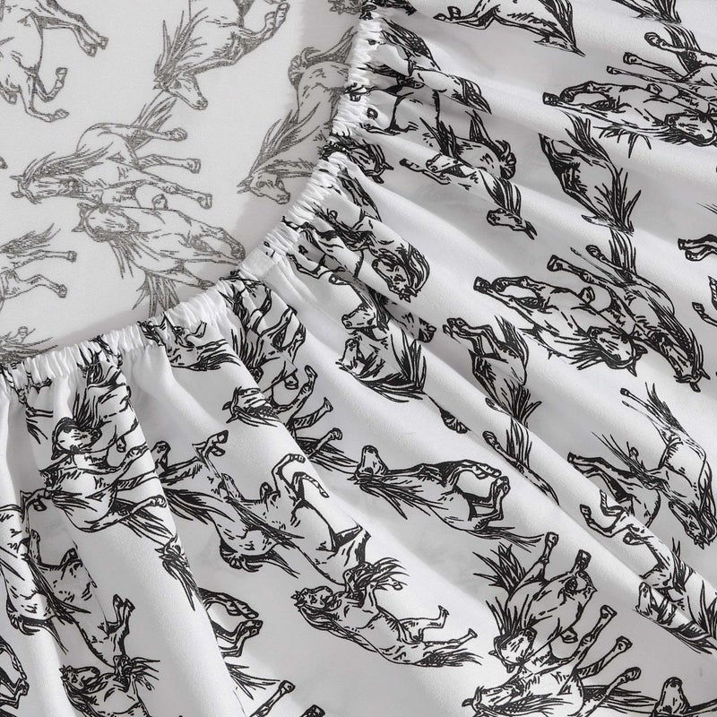 Wrangler - Full Sheet Set  Super Soft & Cozy Bedding with Matching Sham(s)  Casual Luxurious Bedding Set  Yellowstone Inspired  Oeko-Tex Certified (Mustangs Black  Full) - Image 4