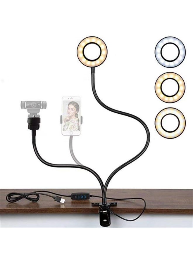 باراكا مصباح LED دائري 2 في 1 بقطر 120 مم وحامل للهاتف - حامل مكتبي قابل للتعديل مع قاعدة تثبيت فلاش - 3 أوضاع إضاءة للتصوير الفوتوغرافي وتسجيل الفيديو والبث المباشر - Image 4