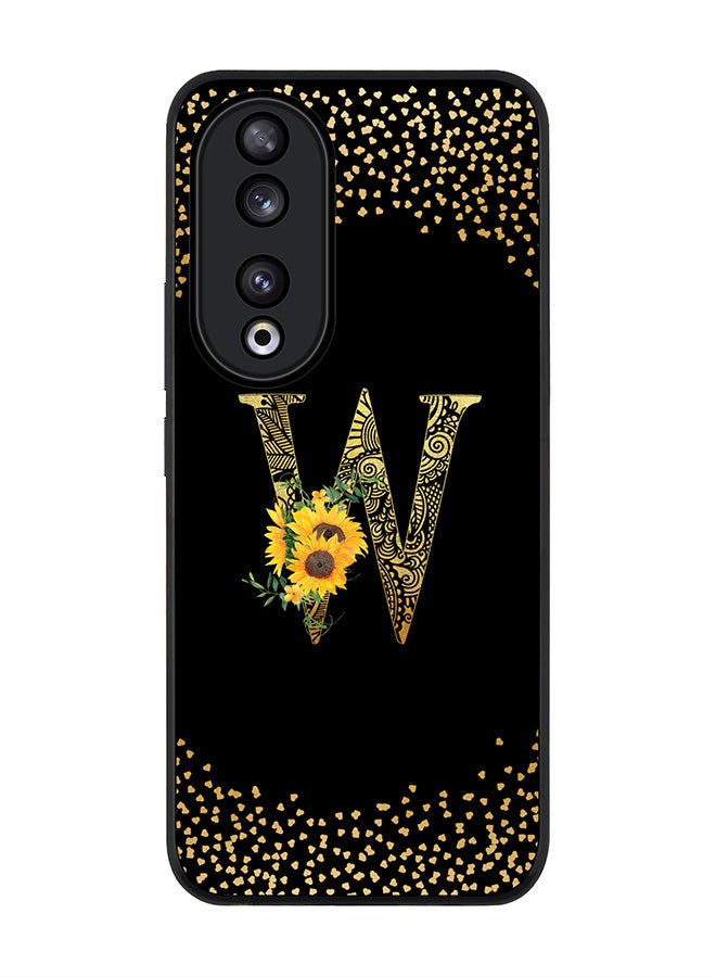 Stylizedd Rugged Black edge case for Honor 90 5G, Slim fit Flexible Anti Drop Thin Cover - Custom Monogram Initial Letter Floral Pattern Alphabet - W ( Black ) - Image 1