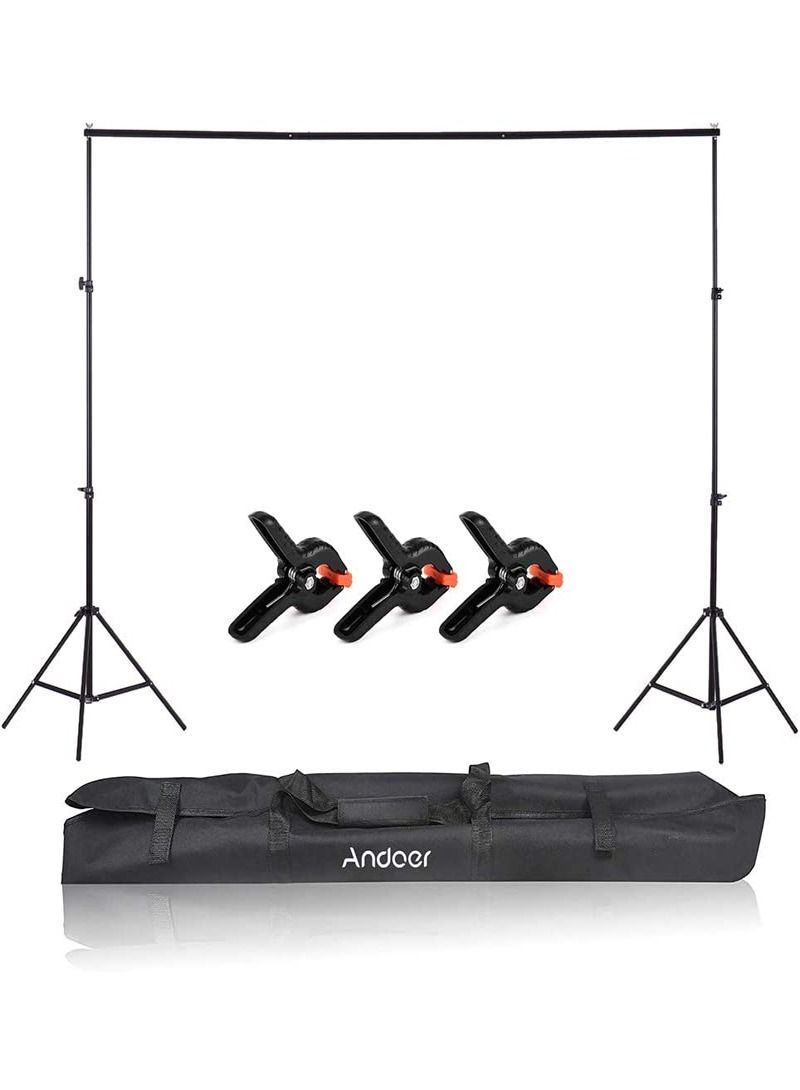 ANDOER Adjustable Studio Photography Backdrop Stand Kit Black with Carrying Bag 3pcs Backdrop Clamps - Image 1