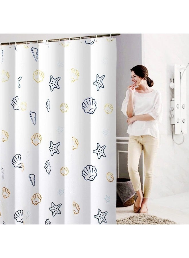 دبليو أيه أو كي أن ستارة دش بتصميم عصري على شاطئ البحر، ستارة حمام شفافة بحلقات معدنية مع خطافات، ستارة دش بتصميم صدفة نجم البحر على شاطئ المحيط، مناسبة لتزيين الحمام، مجموعة ستائر دش من القماش المقاوم للماء تحت الماء مع خطافات، 180*200 سم - Image 2