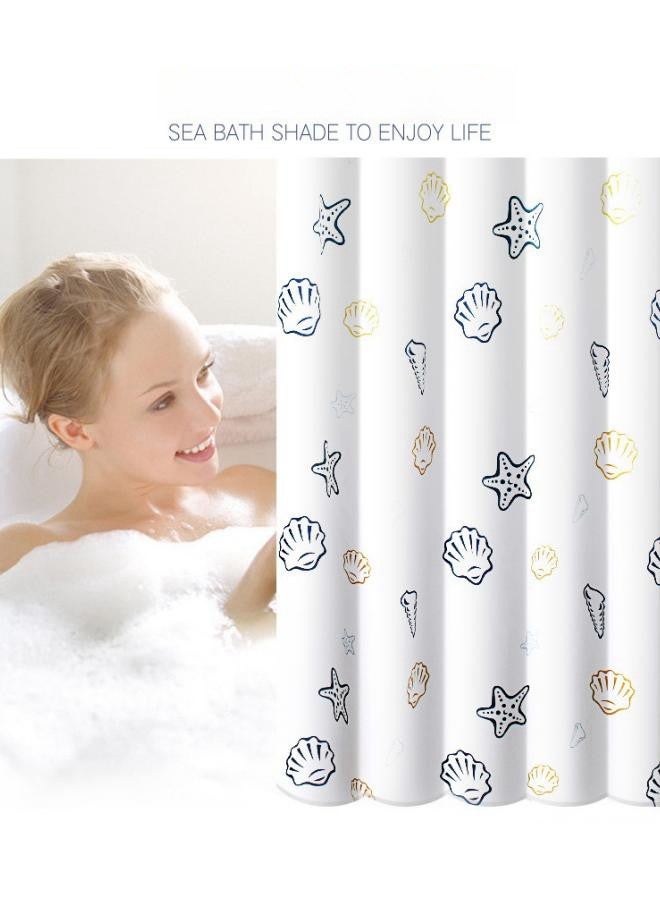 دبليو أيه أو كي أن ستارة دش بتصميم عصري على شاطئ البحر، ستارة حمام شفافة بحلقات معدنية مع خطافات، ستارة دش بتصميم صدفة نجم البحر على شاطئ المحيط، مناسبة لتزيين الحمام، مجموعة ستائر دش من القماش المقاوم للماء تحت الماء مع خطافات، 180*200 سم - Image 4