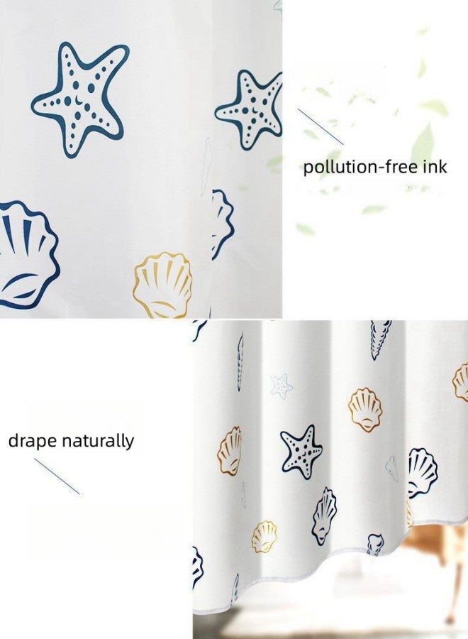 دبليو أيه أو كي أن ستارة دش بتصميم عصري على شاطئ البحر، ستارة حمام شفافة بحلقات معدنية مع خطافات، ستارة دش بتصميم صدفة نجم البحر على شاطئ المحيط، مناسبة لتزيين الحمام، مجموعة ستائر دش من القماش المقاوم للماء تحت الماء مع خطافات، 180*200 سم - Image 3