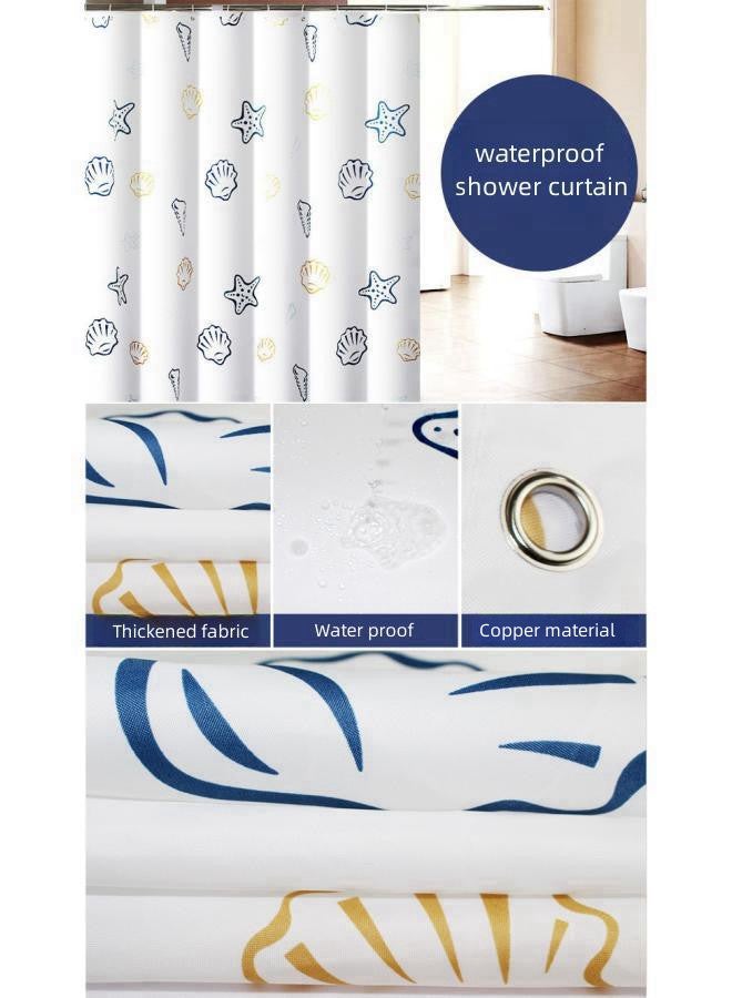 دبليو أيه أو كي أن ستارة دش بتصميم عصري على شاطئ البحر، ستارة حمام شفافة بحلقات معدنية مع خطافات، ستارة دش بتصميم صدفة نجم البحر على شاطئ المحيط، مناسبة لتزيين الحمام، مجموعة ستائر دش من القماش المقاوم للماء تحت الماء مع خطافات، 180*200 سم - Image 5