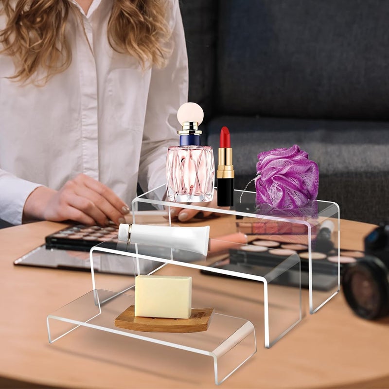 AAIGLOBAL Acrylic Display Risers Acrylic Display Risers Stand Risers Stand Set of 3 for Showcasing Jewellery Figurines Cupcakes - Image 5