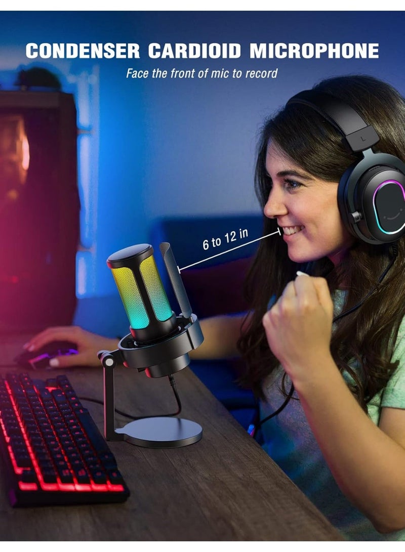 FIFINE USB Microphone, AmpliGame Gaming PC Desktop Capacitor, RGB Microphone, YouTube on Mac/Computer/PS4/PS5, Silent Button, Microphone Gain, Pop Filter, Shock Mount, Headphone Jack-A8 - Image 5