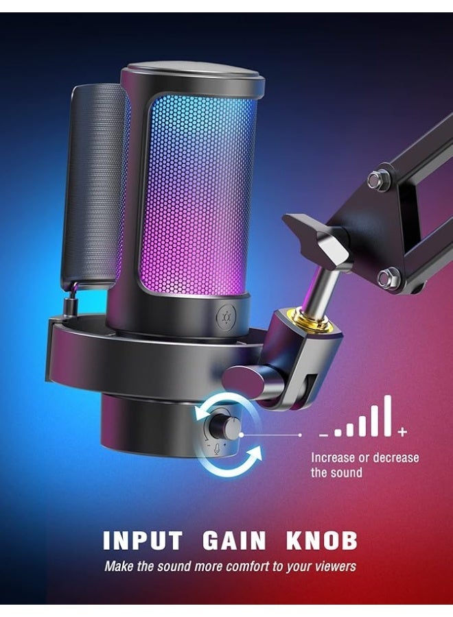 FIFINE USB Microphone, AmpliGame Gaming PC Desktop Capacitor, RGB Microphone, YouTube on Mac/Computer/PS4/PS5, Silent Button, Microphone Gain, Pop Filter, Shock Mount, Headphone Jack-A8 - Image 3