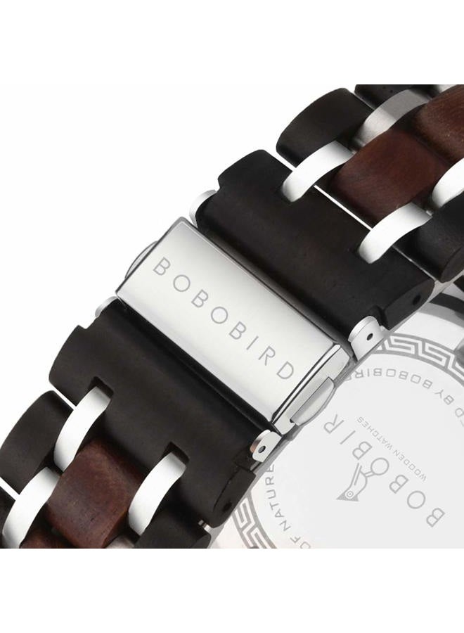 BOBO BIRD S18-1 Mens Wood Watch Stylish Wooden Stainless Steel Combined Chronograph with Luminous Pointers Fashion Timepiece for Men - Image 4