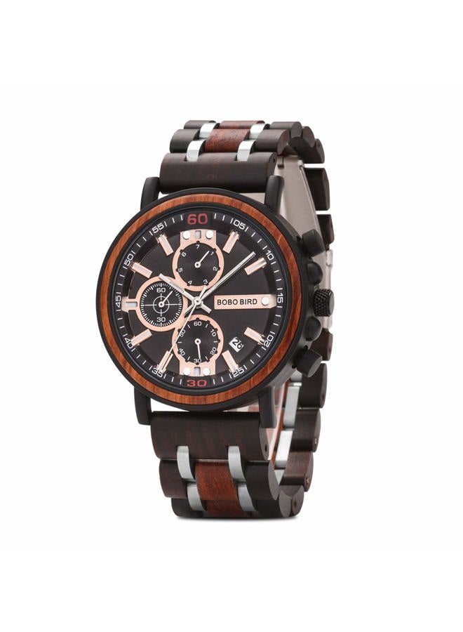 BOBO BIRD S18-1 Mens Wood Watch Stylish Wooden Stainless Steel Combined Chronograph with Luminous Pointers Fashion Timepiece for Men - Image 1