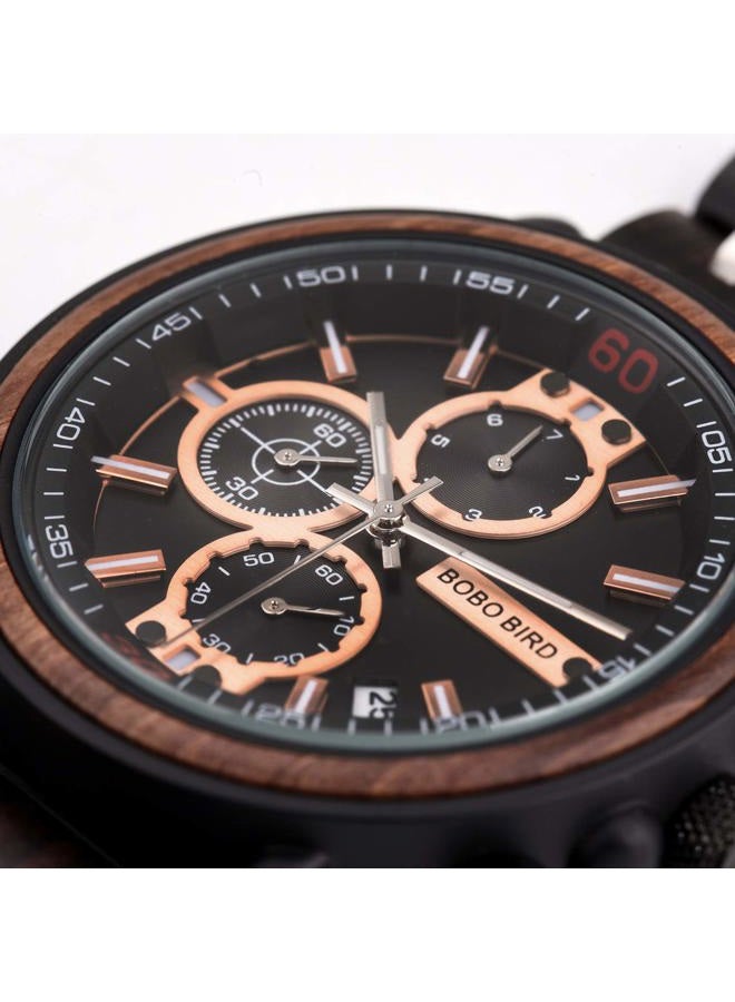 BOBO BIRD S18-1 Mens Wood Watch Stylish Wooden Stainless Steel Combined Chronograph with Luminous Pointers Fashion Timepiece for Men - Image 2