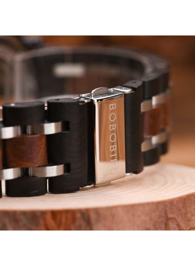 BOBO BIRD S18-1 Mens Wood Watch Stylish Wooden Stainless Steel Combined Chronograph with Luminous Pointers Fashion Timepiece for Men - Image 5