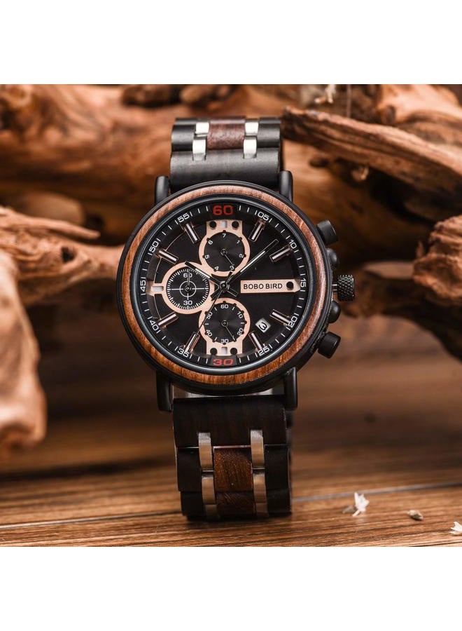 BOBO BIRD S18-1 Mens Wood Watch Stylish Wooden Stainless Steel Combined Chronograph with Luminous Pointers Fashion Timepiece for Men - Image 3
