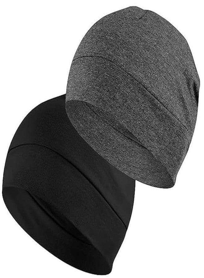 PAROPKAR Cotton Lycra Skull Caps Beanie Sleep Hats Lightweight Breathable Helmet Liner Biking Cycling Cap for Men and Women Black, Dark Grey - Image 1