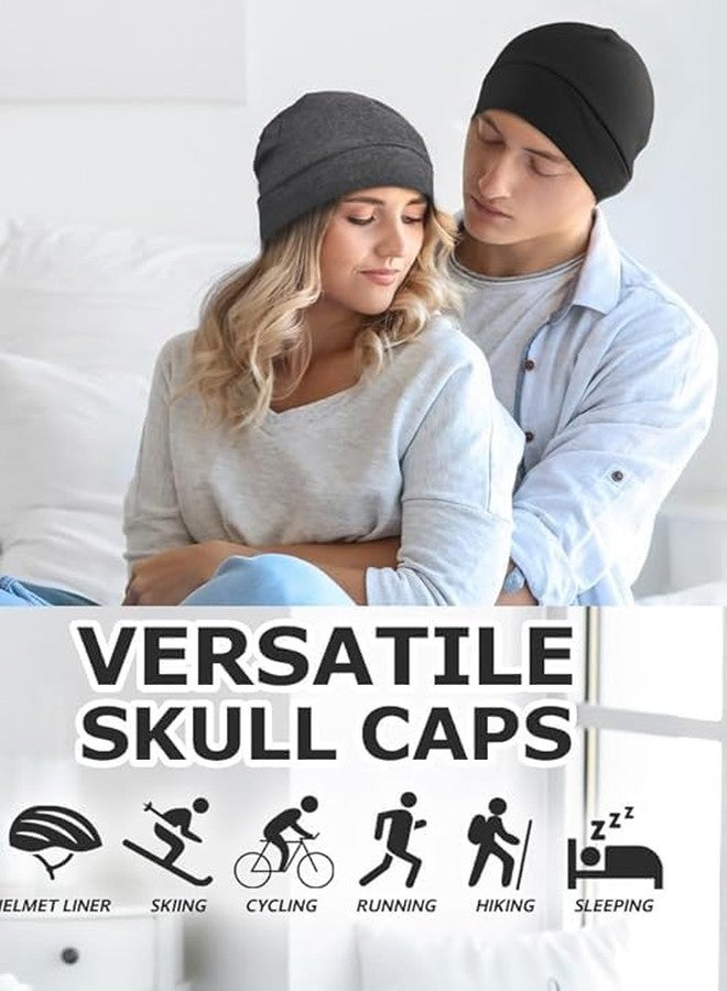 PAROPKAR Cotton Lycra Skull Caps Beanie Sleep Hats Lightweight Breathable Helmet Liner Biking Cycling Cap for Men and Women Black, Dark Grey - Image 3
