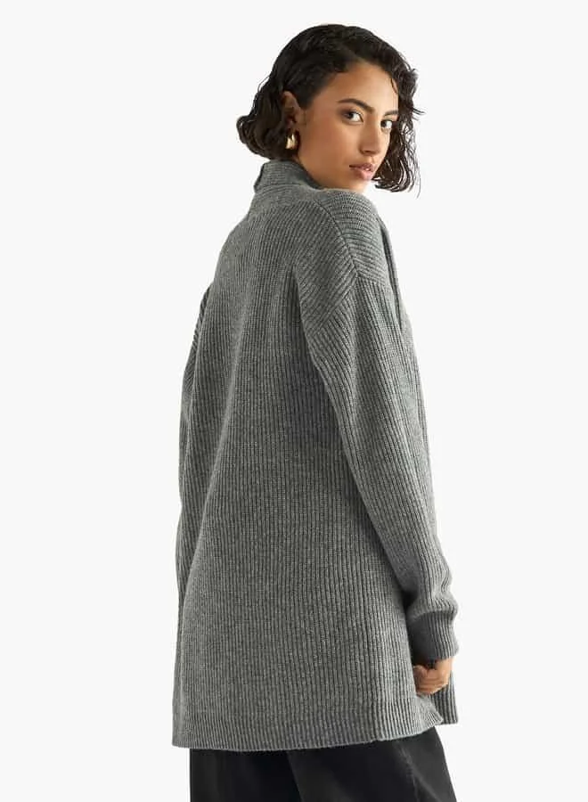 Splash FAV Textured Open Front Cardigan with Long Sleeves