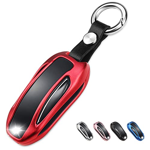 QBUC for Tesla Key Fob Cover with Keychain Compatible with Tesla Model X Keyless Protection Case Smart Remote Accessories (Red) - Image 1