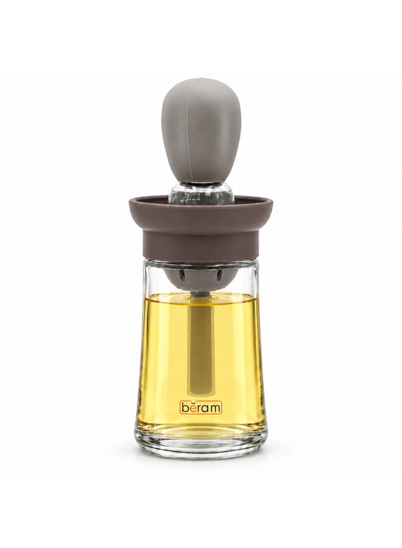 BERAM Oil Dispenser Bottle with Silicone Basting Brush, 2-in-1 Leakproof Glass Olive Oil Bottle, 180ml, Chocolate Brown, for BBQ and Air Fryer - Image 1