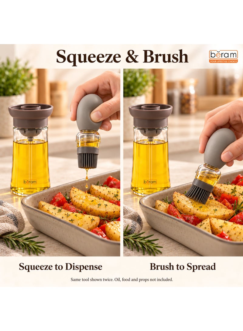 BERAM Oil Dispenser Bottle with Silicone Basting Brush, 2-in-1 Leakproof Glass Olive Oil Bottle, 180ml, Chocolate Brown, for BBQ and Air Fryer - Image 2