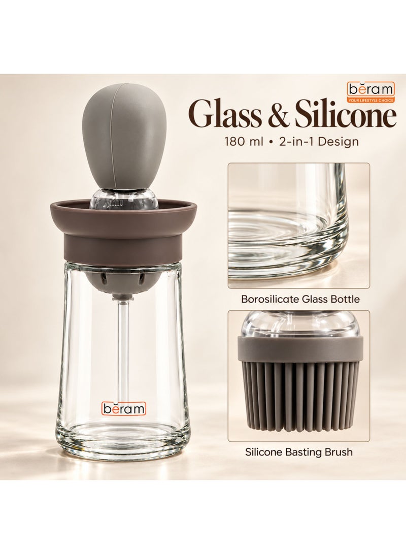 BERAM Oil Dispenser Bottle with Silicone Basting Brush, 2-in-1 Leakproof Glass Olive Oil Bottle, 180ml, Chocolate Brown, for BBQ and Air Fryer - Image 3