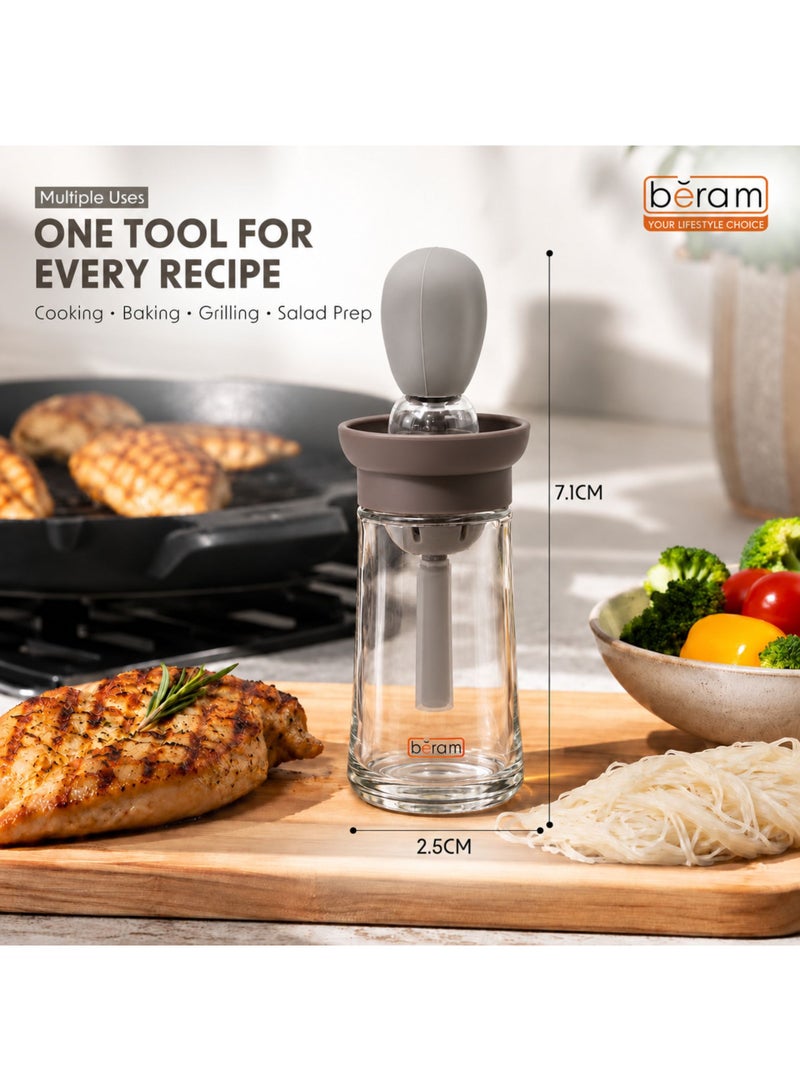 BERAM Oil Dispenser Bottle with Silicone Basting Brush, 2-in-1 Leakproof Glass Olive Oil Bottle, 180ml, Chocolate Brown, for BBQ and Air Fryer - Image 4