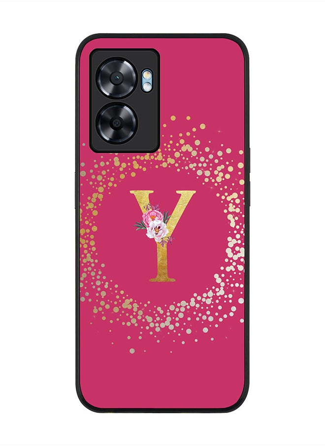 Stylizedd Rugged Black edge case for Oppo A57, Slim fit Rubber Edges Thin Cover -  Custom Monogram Initial Letter Floral Pattern Alphabet - Y  (Dark Pink Rose )  - Image 1