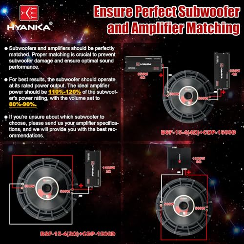H YANKA BSF-15-4 15 Inch Subwoofer - 2000W MAX Power 15 Inch Paper Cone Subwoofer Car Audio, Black Aluminum Basket, 2.5“ Dual Voice Coil 4 Ohm Impedance 15 Sub for Cars - Image 5