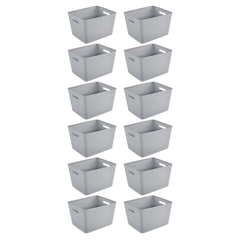 Sterilite 12 Pack Plastic Storage Bin Organization Containers Tall Baskets Cement