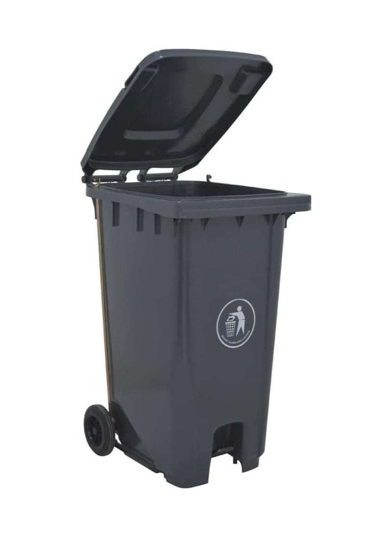 VINSTAR 240 Ltr  Grey Outdoor Waste Center Pedal Bins, Garbage Can Container With Attached Lid & Two Wheeled - High Density Polyethylene (HDPE) Heavy-Duty  - Image 2