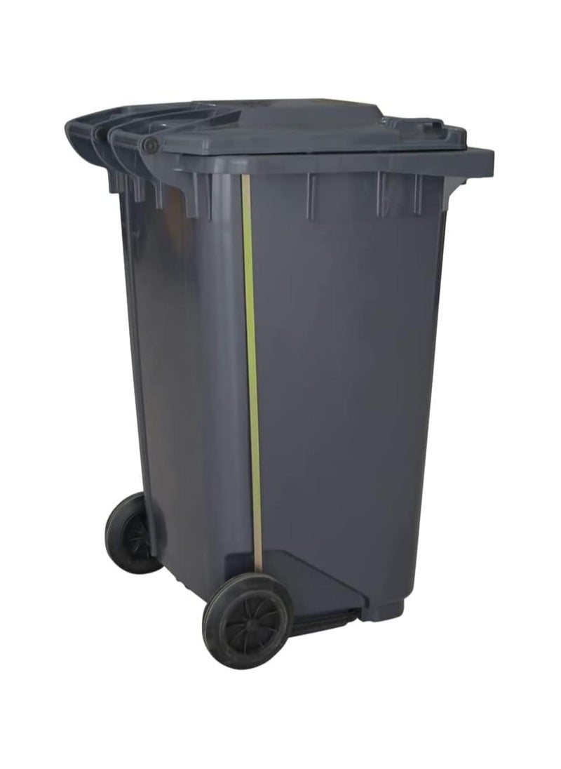 VINSTAR 240 Ltr  Grey Outdoor Waste Center Pedal Bins, Garbage Can Container With Attached Lid & Two Wheeled - High Density Polyethylene (HDPE) Heavy-Duty  - Image 3