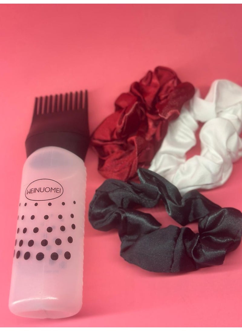 Generic hair tie set 3PCs Hair Scrunchies satin for women + Travel Bottles, 1PC Spray Bottle 30ml Fine Mist Spray Bottle  Plastic Sprayer Bottle may vary color - Image 1