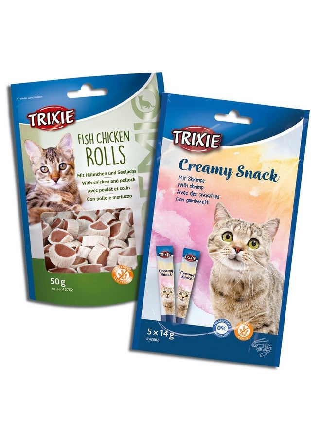 تريكسي مجموعة مكافآت القطط من لفائف السمك والدجاج/البولوك الفاخرة ووجبة خفيفة من التونة والروبيان الكريمية، مكافآت غنية بالعناصر الغذائية للقطط، مناسبة لجميع السلالات - (عبوة من قطعتين) - Image 1