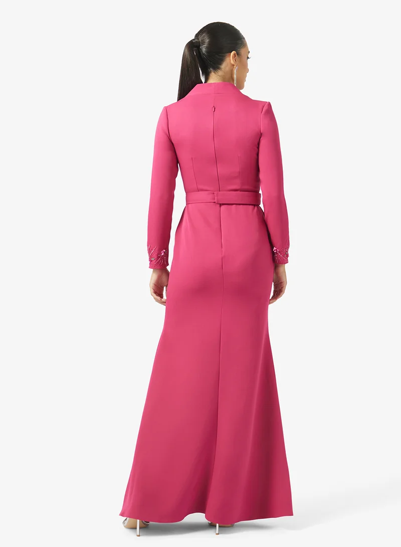 Iyra Structured Square Neckline Long Sleeve Maxi Dress