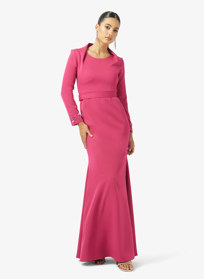 Iyra Structured Square Neckline Long Sleeve Maxi Dress