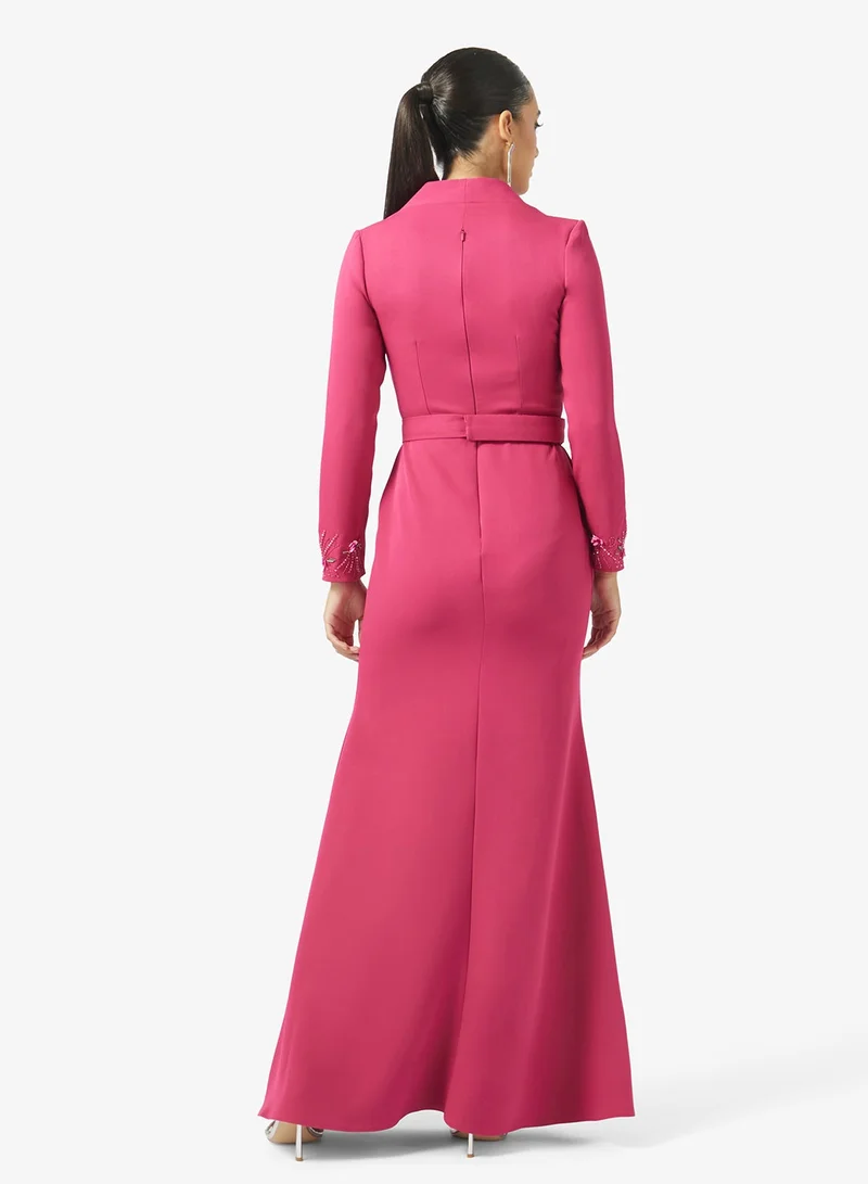 Iyra  Structured Square Neckline Long Sleeve Maxi Dress for Women | Best Price UAE