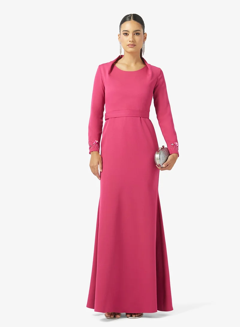 Iyra  Structured Square Neckline Long Sleeve Maxi Dress for Women | Best Price UAE