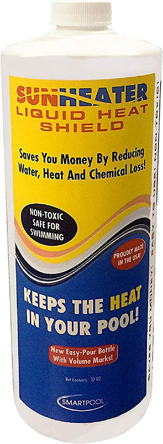 Sunheater Liquid Solar Blanket for Pools, Cover Free Liquid Heat Shield, Non-Toxic and Safe for Swimmers, Reduces Heat Loss, Chemical Loss and Water Evaporation, New and Improved Formula, 32 oz Bottle - Image 1