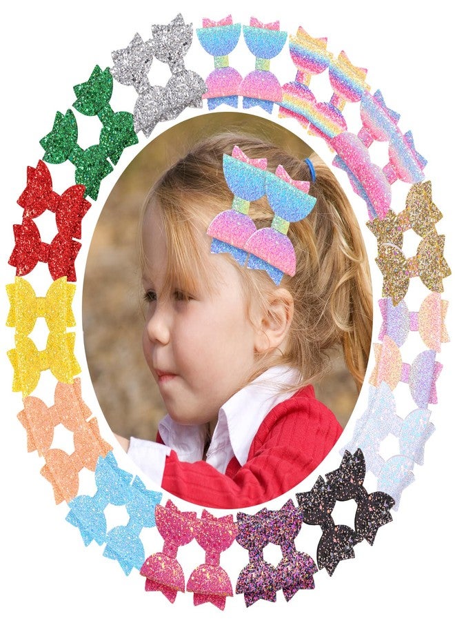 XIMA Glitter Hair Bows Clips, 3 Inch 30 Pieces(15Pairs), Sparkly Sequin Hair Clips, Multi-Color Bow Accessories for Gilrs Kids Childrens Toddlers and Women - Image 1