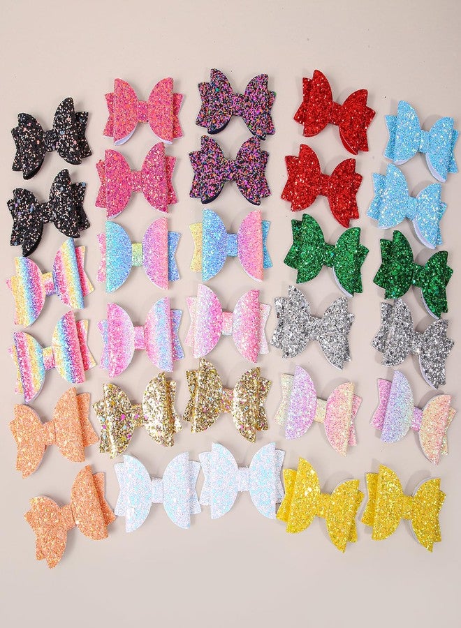 XIMA Glitter Hair Bows Clips, 3 Inch 30 Pieces(15Pairs), Sparkly Sequin Hair Clips, Multi-Color Bow Accessories for Gilrs Kids Childrens Toddlers and Women - Image 5