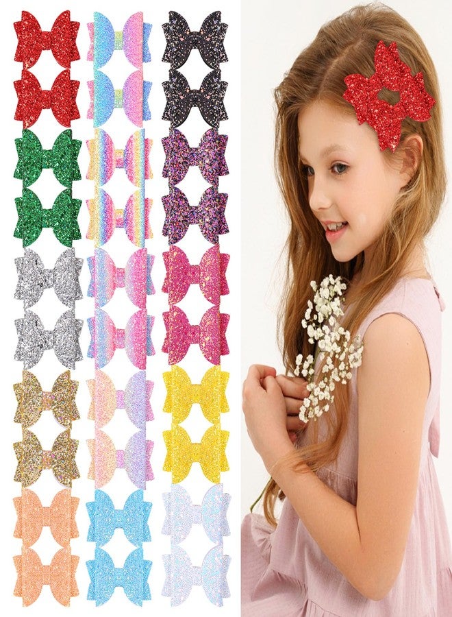 XIMA Glitter Hair Bows Clips, 3 Inch 30 Pieces(15Pairs), Sparkly Sequin Hair Clips, Multi-Color Bow Accessories for Gilrs Kids Childrens Toddlers and Women - Image 2