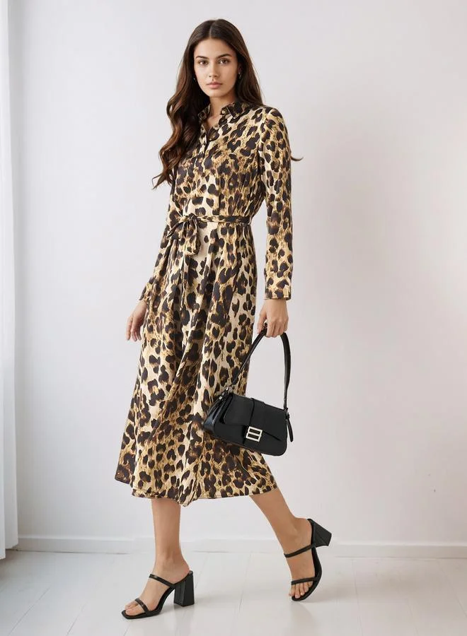Splash FAV Animal Print Shirt Dress with Tie-Up Detail