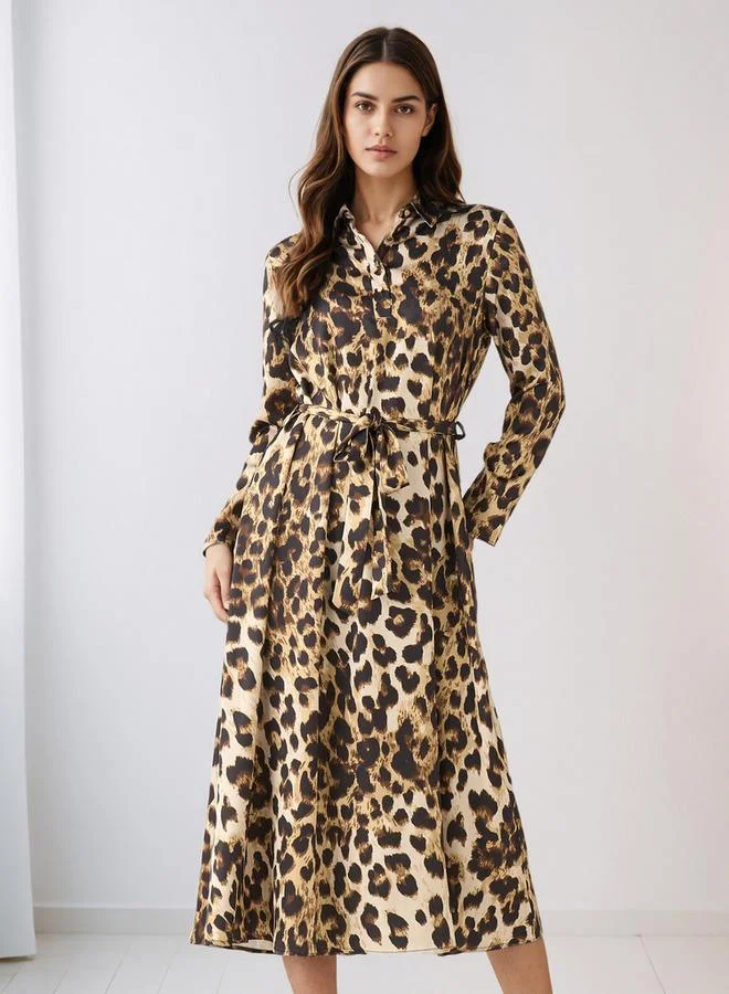 Splash FAV Animal Print Shirt Dress with Tie-Up Detail